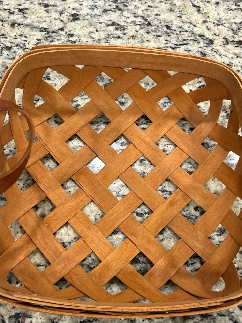Workshops Of Gerald W Henn Square Basket 12”x 11.5” Leather Handles Signed 1997